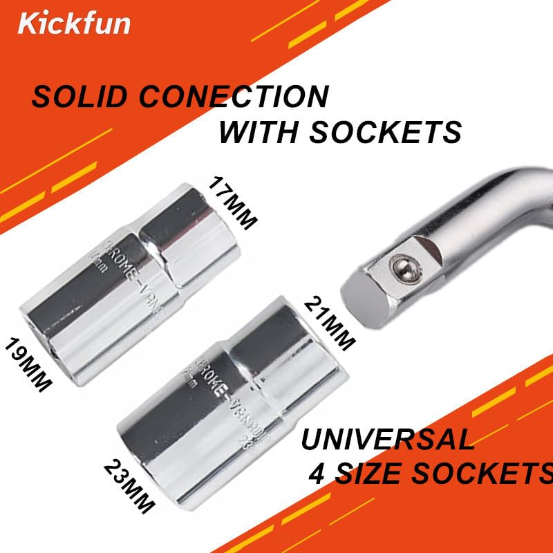 Kickfun Universal Lug Wrench - 17Mm, 19Mm, 21Mm & 23Mm Wheel Nut Wrench (20'')