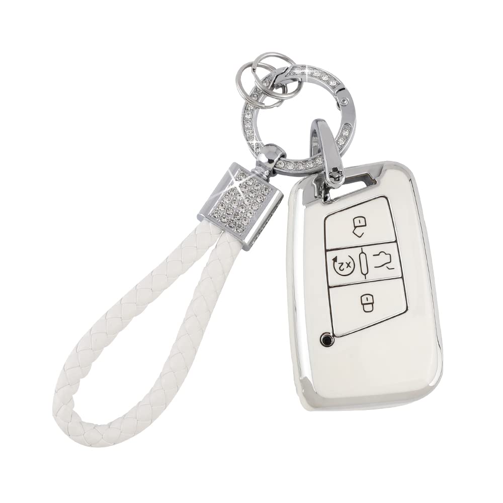 Pifoog Key Fob Cover For Vw Soft Tpu 4 Button Keys Case Shell Protector Glitter Keychain Car Accessories For Volkswagen Jetta Tiguan Atlas Arteon Taos Girly Cute White Gold
