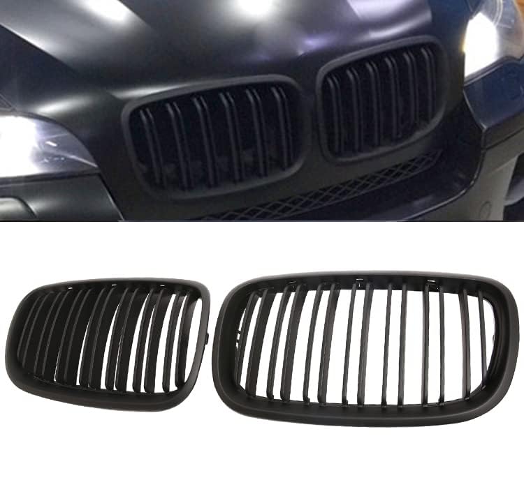 BILLDIO ABS E70 Grill, 2 pc Set Front Kidney Grille Compatible with 2007-2014 X5 E70 X6 E71 (Double Line Matte black Grills)