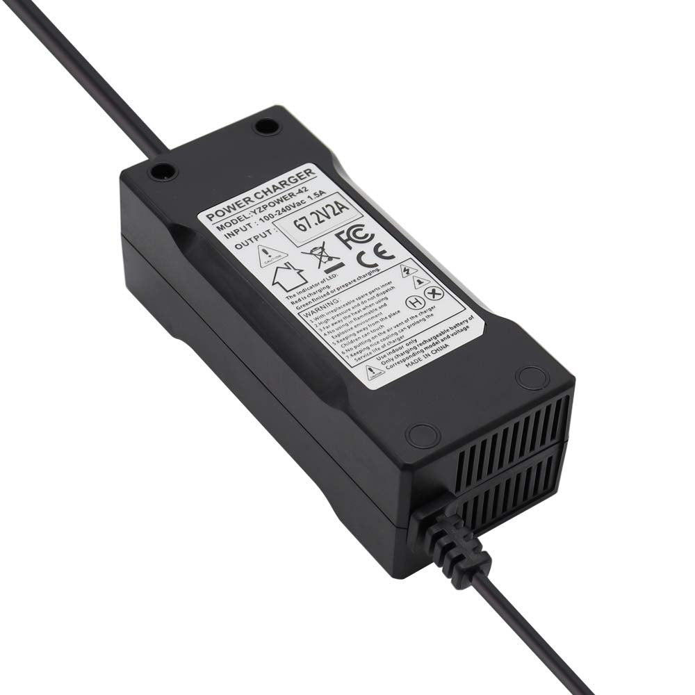 New 67.2V 2A Battery Charger for 60V 16S Lithium Batteries Pack 3-Prong Inline Female Connector