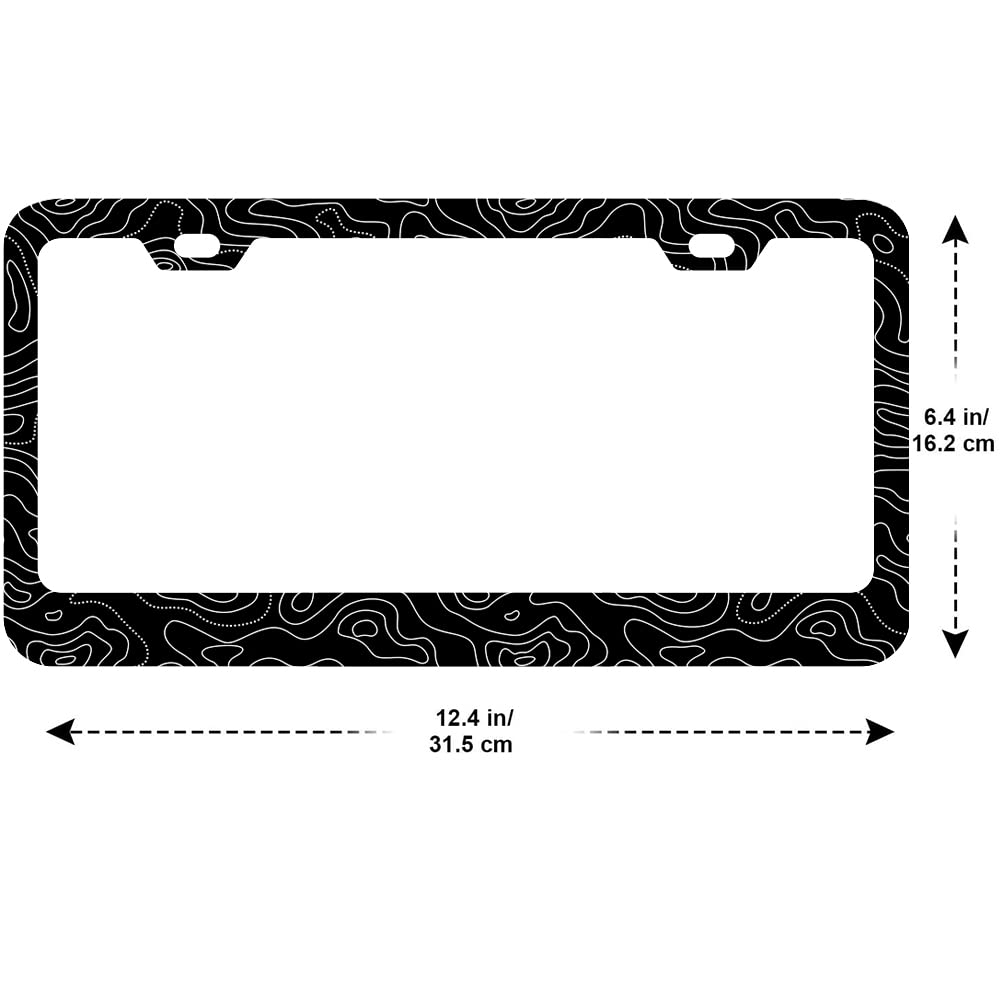 2 Pack Topographic | Topography | Map | Exploration | Discovery License Plate Frames, Stainless Steel License Plate Cover With S