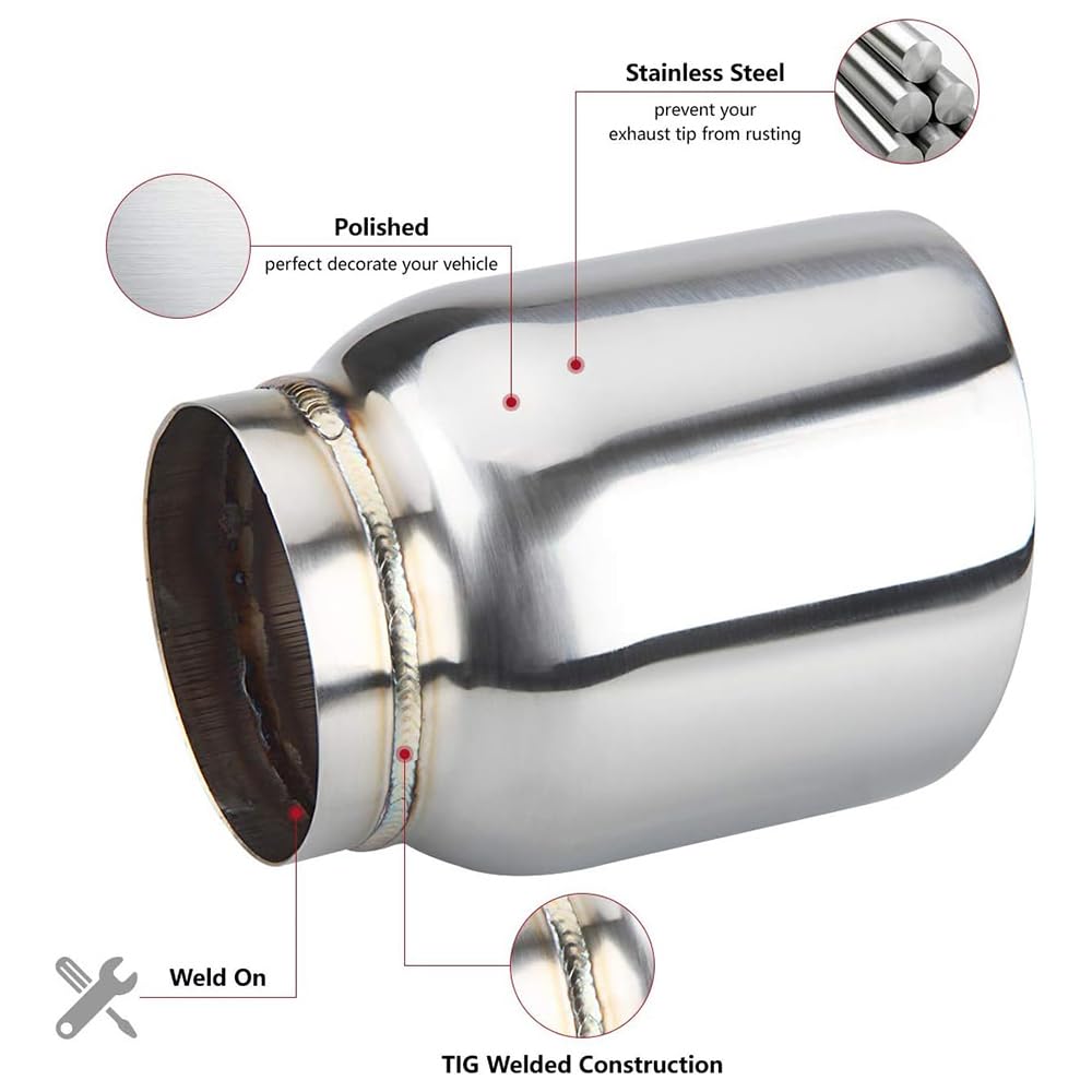Lcgp 3'' Inlet Universal Exhaust Tip Pack Of 2, 4'' Outlet - 5'' Long, Stainless Steel Double Wall Angle Cut