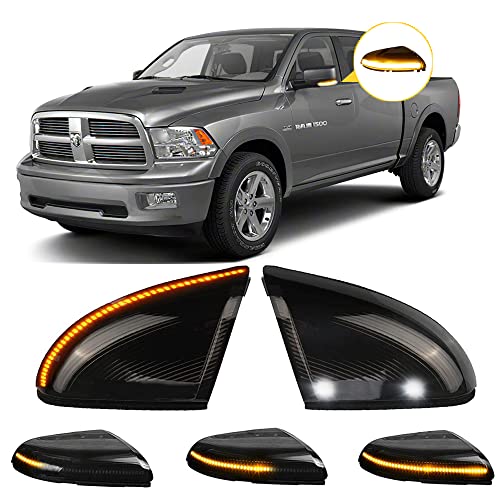 Jinfili Dynamic Ram Mirror Turn Signal Lights Side Marker Puddle Lamp Smoked Lens Passenger & Driver Side Assembly Compatible Wi