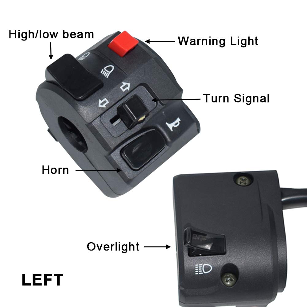 7/8' 22Mm Left Atv Motorbike Handlebar Switch Motorcycle Horn Turn Signal Warning Light Switches