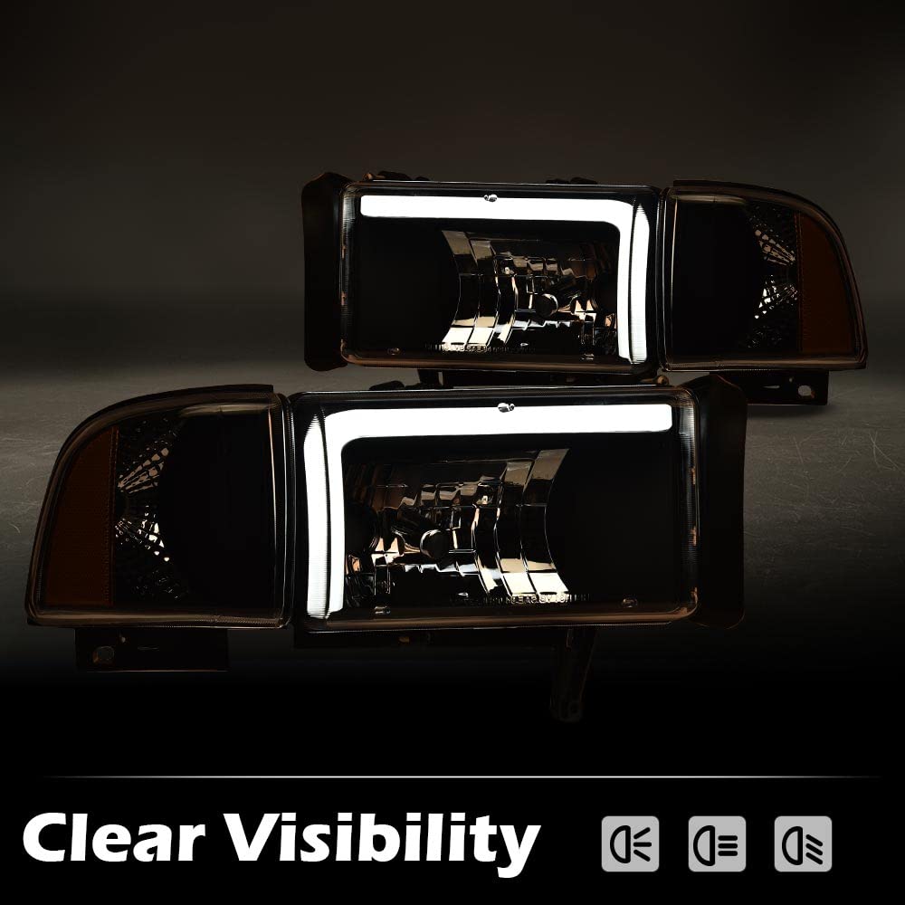 Pit66 Led Headlights,Compatible With 1994-2002 Dodge Ram 1500 2500 3500 Headlamps Assembly Clear Lens Black Housing Clear Reflec