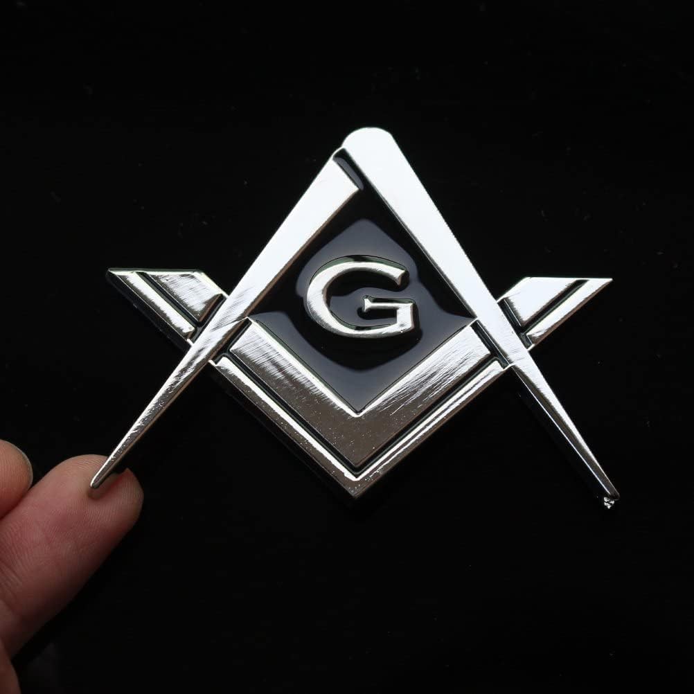 2.75'' Chrome Plated Masonic Car Emblem Mason Square and Compasses Auto Truck Motorcycle Decal Accessories (10 Piece)