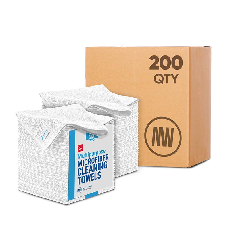 Bulk 16'' X 16'' All Purpose Microfiber Towels Wholesale - Case Quantity (200 Count) | Large | No Fraying | High Density Microfi