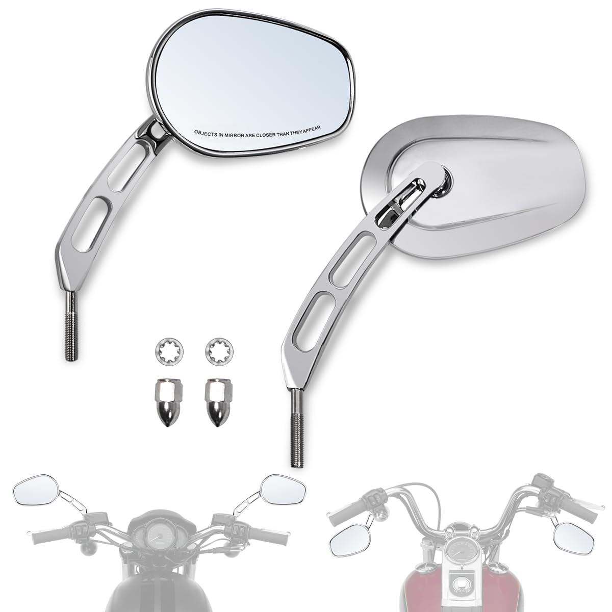 Fovplue Handlebar Mount Mirrors,Left & Right Side Rearview Mirrors For 1982-2024 Harley Models,For Cvo Dyna Electra Glide Road Glide Road King Softail Street Glide Sportster 1200 883,Chrome