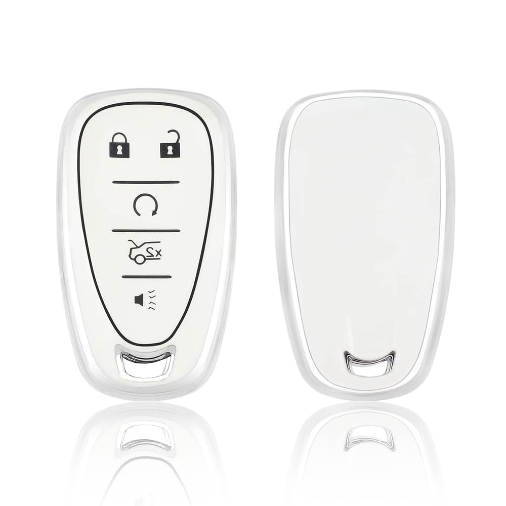 1797 Key Fob Cover Fit For Chevy Chevrolet Accessories Malibu Camaro Cruze Equinox Blazer Traverse Car Remote Case Shell Protector Men Women 5 Button White Silver Tpu