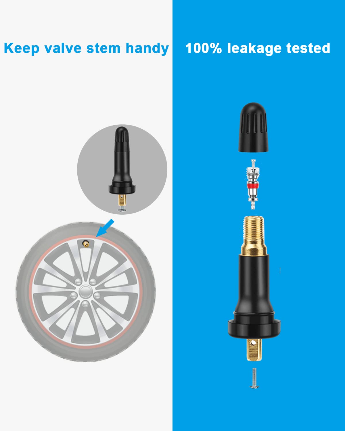 50Pcs Tpms 20008 Sensor Valve Stem Rubber Snap-In Valves, Tubeless Valve Stems 0.453 Inch Rim Holes Replacement For Standard Vehicle Tires