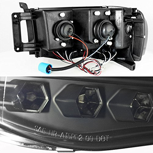 Akkon - For 2002-2005 Dodge Ram 1500 | 2003-2005 Ram 2500 3500 Black Smoke Dual Halo Projector Led Headlights