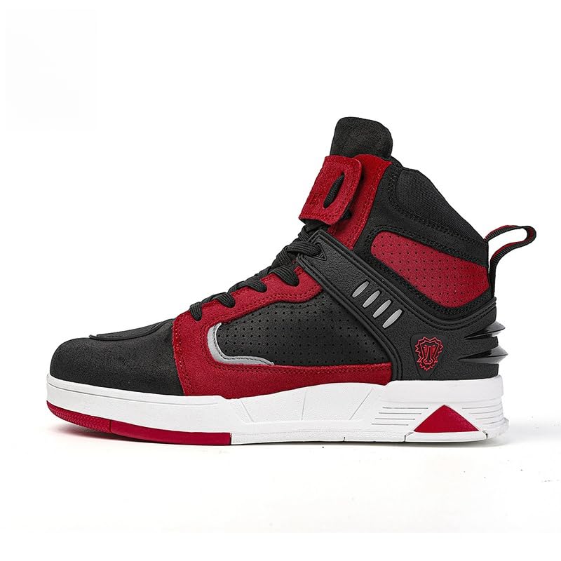 Bofucn Motorcycle Leather Boots,Street Riding Shoes,Anti-Slip Side Zipper Shoes For Men And Women (Black/Red, Adult, 6.5 Men/7.5