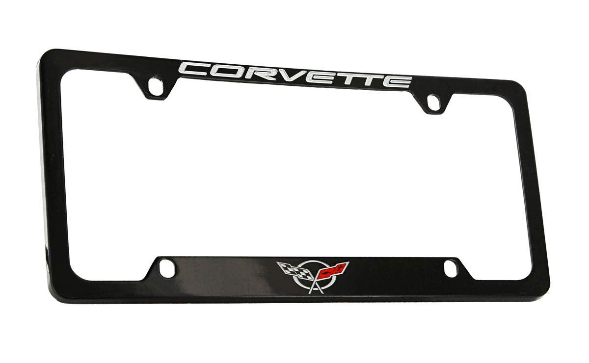 Chevrolet Corvette C5 Black Coated Metal Bottom Engraved License Plate Frame