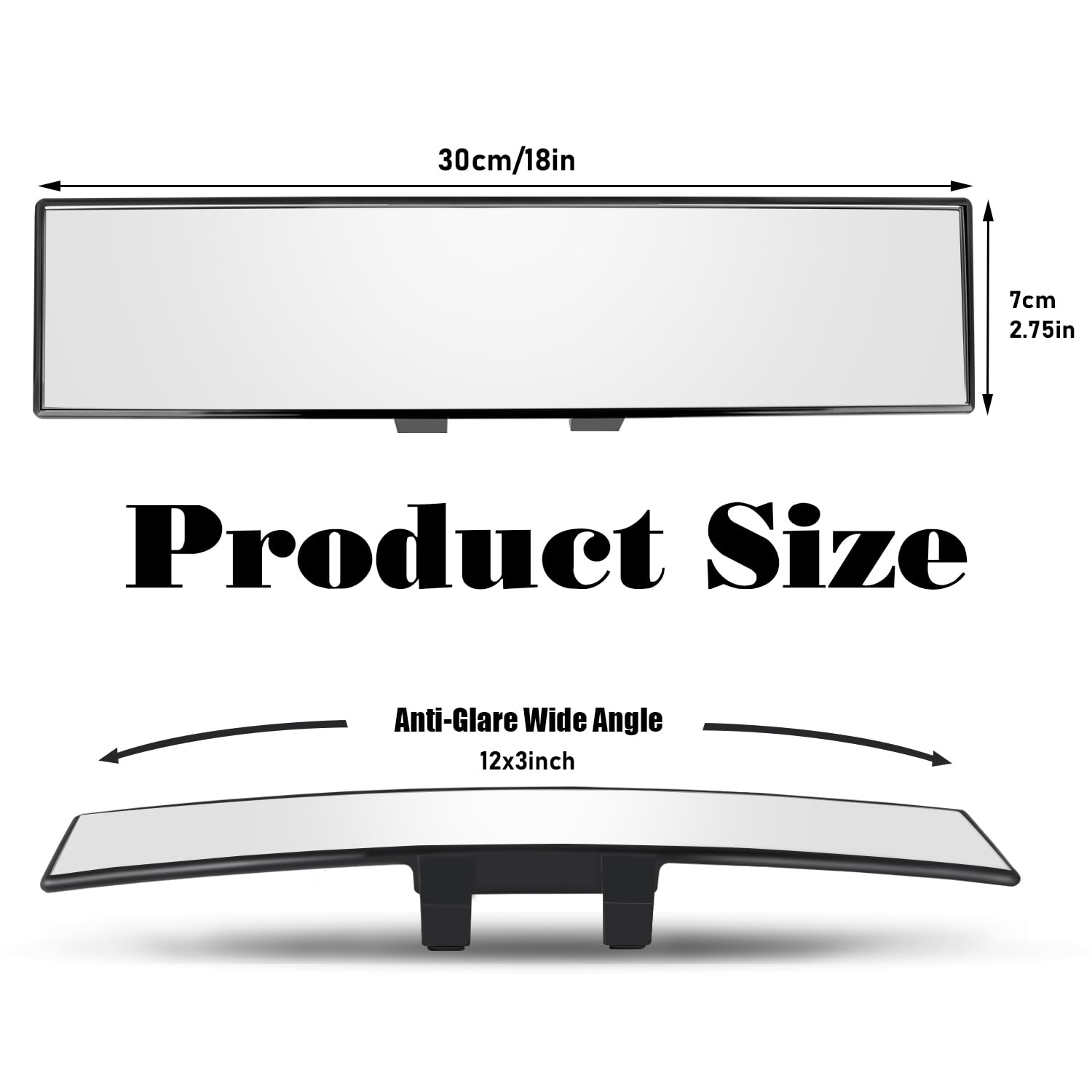 Car Rearview Mirrors,Yoolight Car Universal 12'' Interior Clip On Panoramic Rear View Mirror Wide Angle Rear View Mirror (12L X 2.8 H)