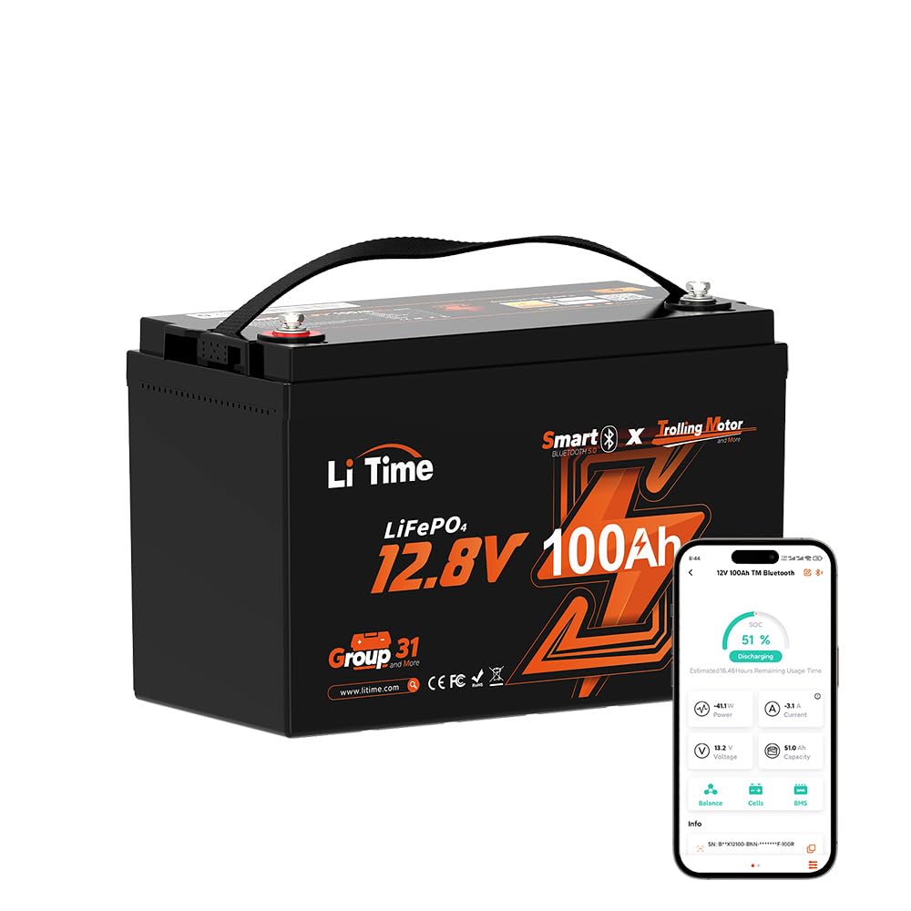 Litime 12V 100Ah Tm Bluetooth Low-Temp Protection Lifepo4 Battery Buit In 100A Bms, Group 31 Lithium Iron Phosphate Battery Perf