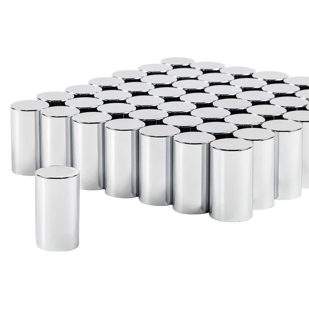 United Pacific 10013Cb - Wheel Lug Nut Cover Set - 33Mm X 3-1/2'' Chrome Plastic Cylinder Nut Cover - Thread-On (60 Pack
