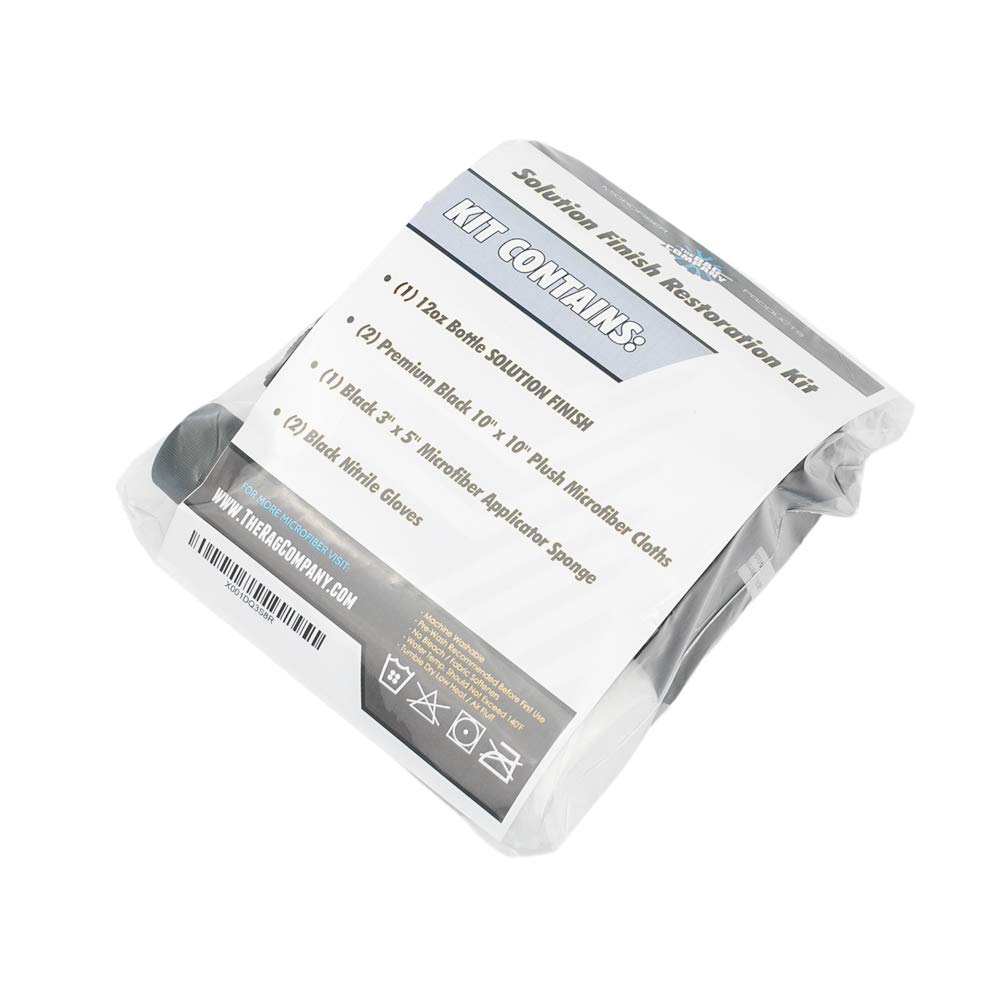 The Rag Company - Solution Finish Full Installation Kit - Enriche, Condition, Protect; Black Plastic Trim Restorer (12Oz) + 2 Microfiber Towels + Applicator Sponge + Gloves