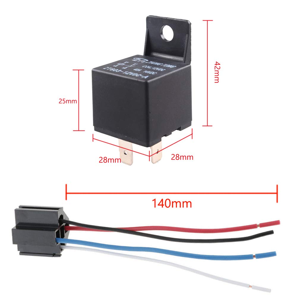 Esupport Car Relay 12V 40A Spst 4Pin Switch Socket Plug Wire Harness Automotive Pack Of 5