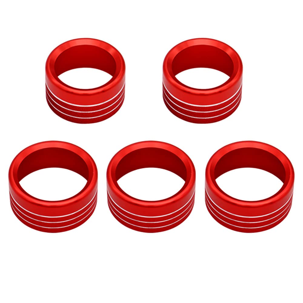 Thor-Ind Ac Radio Knob Cover Compatible With Dodge Ram 2019 2020 2021 Air Conditioner Auto Climate Control Volume Tune Switch Knob Button Cover Trim Ring 5Pcs (Red)