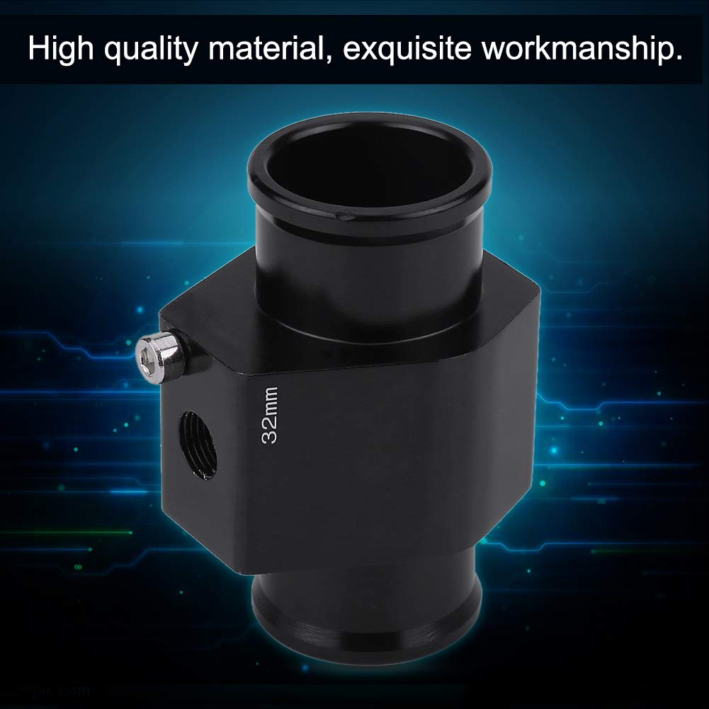 Water Temp Joint Pipe, Aluminum Car Water Temp Temperature Joint Pipe Hose Gauge Adapter Black(32Mm)