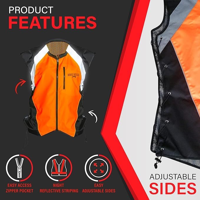 Badass Moto High Vis Vest Reflective Motorcycle Vest. Yellow. Size X-Large - Can Be Worn Over Large - Xl Jackets. Adjustable Sid