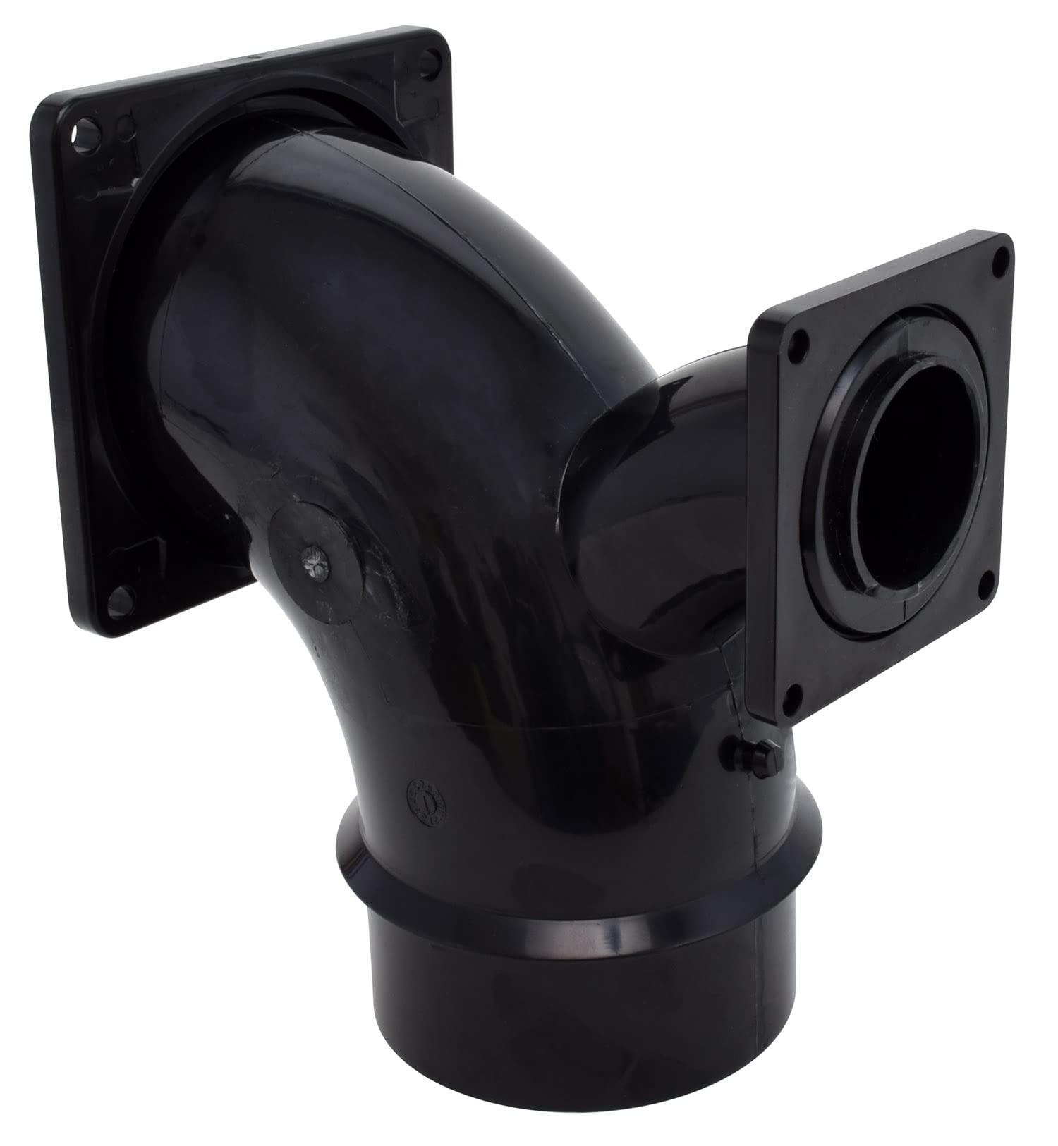 Valterra T1036 Flanged Valve Fitting - 2-Way Ell, 3 Bayonet x 3 Rotating Flange x 1-1/2 Rotating Flange , Black