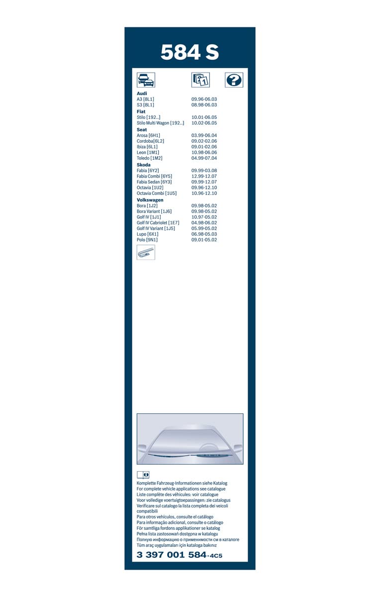 Toyota Vw Bosch Twin Windshield Wiper Blades Pair 530/475Mm 21 19 584S 1991-