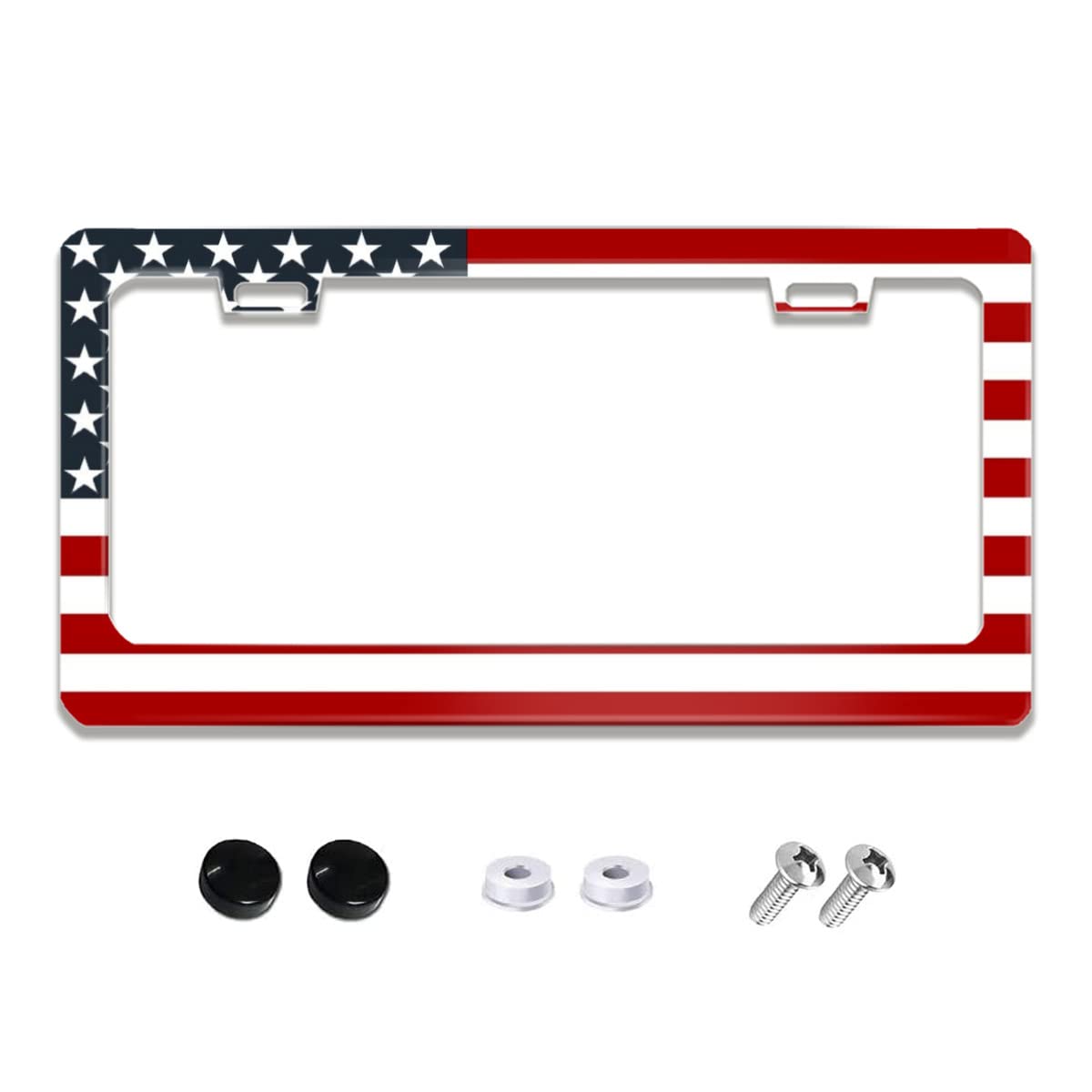 Patriotic American Flag License Plate Frame Stainless Steels Red White Blue Car Tag Holder Frames with 2 Holes and Screws 12 x 6