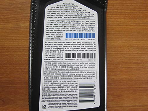 Mopar SAE 75W-140 Synthetic Gear & Axle Lubricant - 2 Quarts - OEM Quality for Optimal Performance