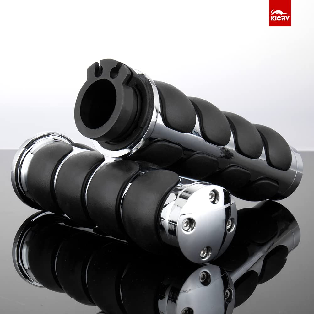 KICRY Motorcycle Hand Grips 1 Inch Handlebar Throttle Grips 25MM Chrome Black Aluminum Rubber Compatible with Harley Davidson Dy