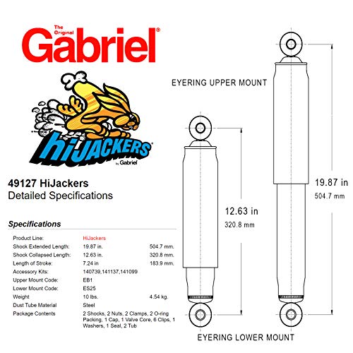 Gabriel 49127 Hijackers Rear Adjustable Air Shock Absorbers Fits Ford Bronco, E-100, E-200, E-300, F-100, F-250, F-350; Jeep Che