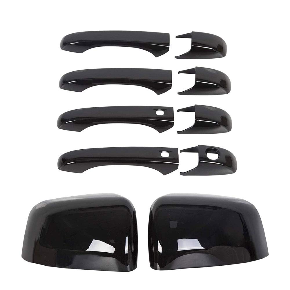 Sportuli Black Mirror Covers +Door Handle Covers Replacement For 2011-2021 J-Eep Grand Cherokee & D-Odge Durango