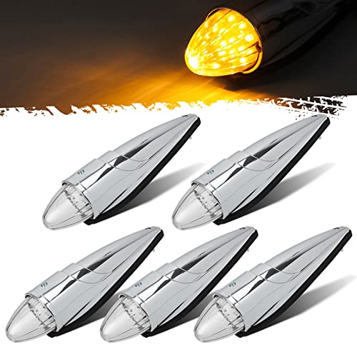 Partsam 5Pc Super Bright Amber Yellow 17 Led Clear Lens Torpedo Chrome Cab Marker Top Roof Running Lights Assembly Compatible Wi