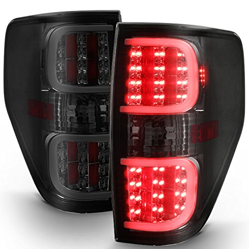 Akkon - For 2009-2014 Ford F150F-150 Smoked Lens [Dual C-Shape Tube] Led Tail Brake Light Lamps Lh+Rh Pair