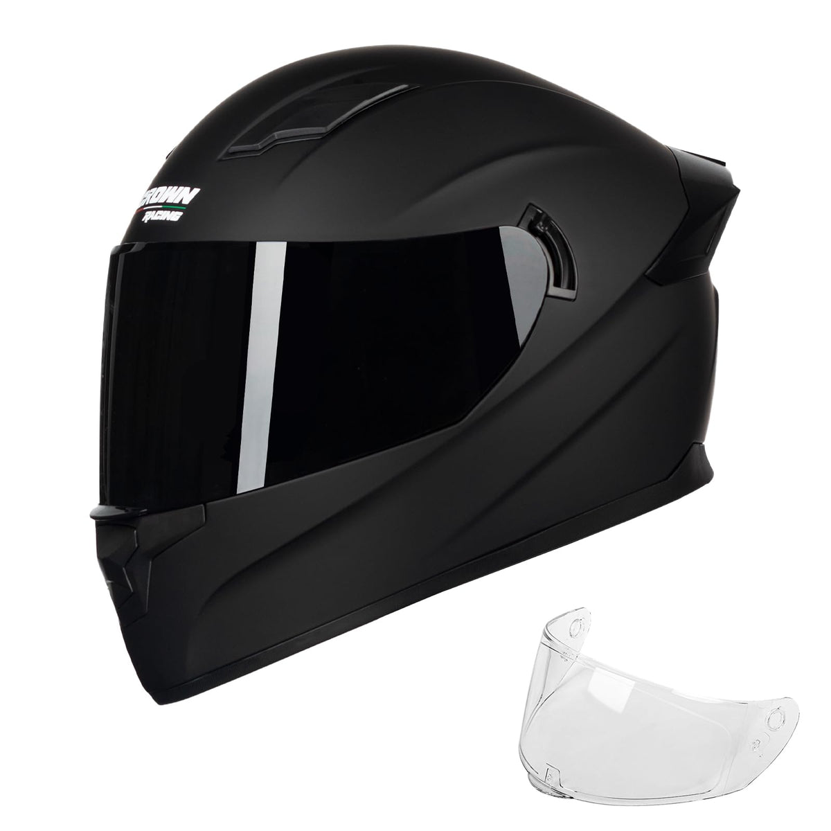Crown Racing Full Face Motorcycle Helmets Carbon Fiber Pattern Motorbike Street Bike Helmet for Adults DOT Approved, 2 Visors