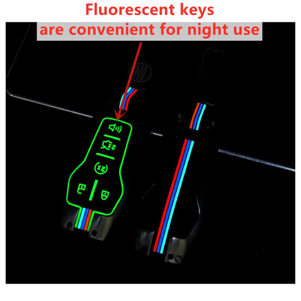 OTMIK Zinc Alloy Car Key Cover Cases Compatible with Ford Edge Explorer F-150 F-250 Fusion Mondeo 5 Buttons with Fluorescent Tri