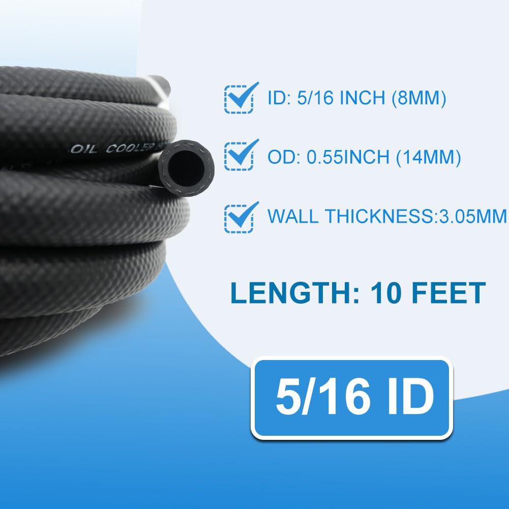 5/16 Transmission Oil Cooler Hose 10FT - SAE J1532 Certified, 300PSI High Pressure, Includes 10 Clamps for Leak-Free Fit (-40F
