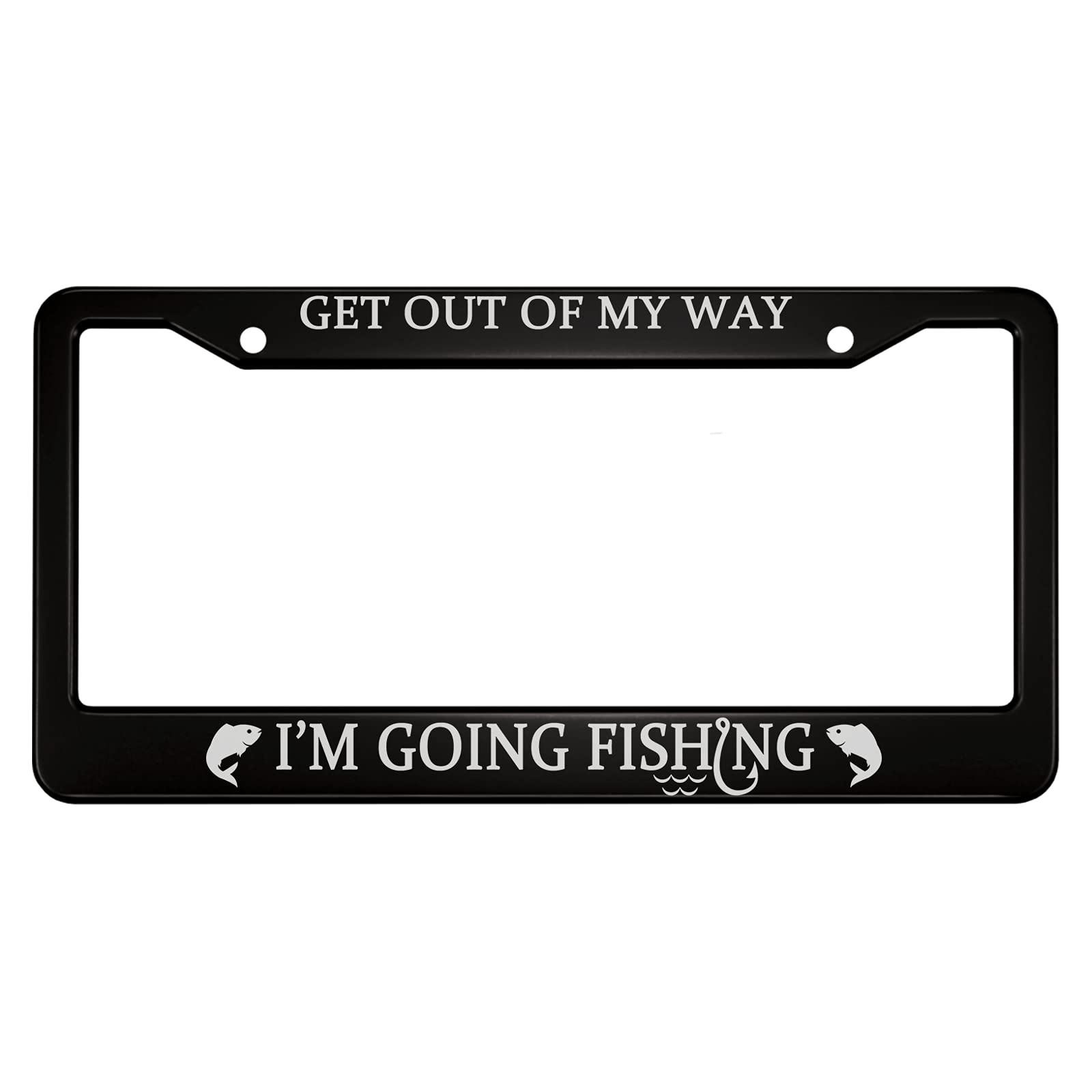 Ofloral Get Out Of My Way I'M Going Fishing Aluminum Alloy License Plate Frame Two Fishes Hook Wave Applicable To Us Standard Ca