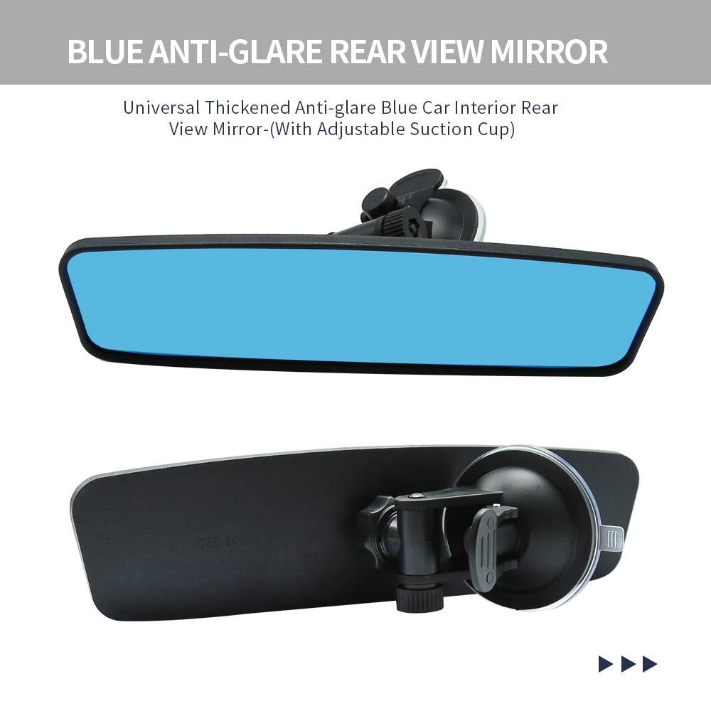 Vkinman Adjustable Car Interior Rear View Mirror - Universal Cars Trucks Suv - 9.64 X 2.6 Inch (Blue)