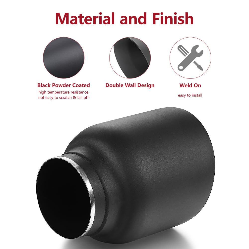 Lcgp 2.5'' To 4'' Diesel Black Exhaust Tip, 5'' Overall Length, Double Wall Design