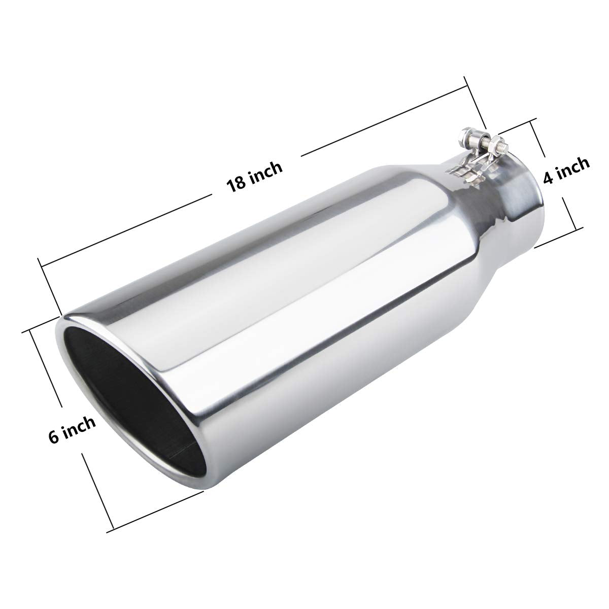 LCGP Diesel Exhaust Tip 4'', 6'' Outlet 18'' Overall Length Bolt-On Truck Tip, Rolled Angle Cut, Polished Muffler Tip