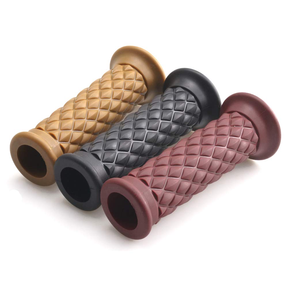 Motorcycle Vintage Non Slip Handlebar Grips 7/8 22Mm 1 24Mm Rubber Handle Grips, Open End (Yellow)