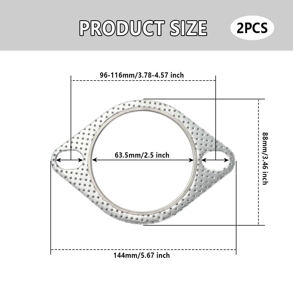 2 Pcs Car Exhaust Gasket,2.5' 2-Bolt Exhaust Flange Gasket Replacement Oem#120-06310-0002,Standard Exhaust Manifold Gasket Car Accessories Made Of High Temp Gasket Material(2.5Inch)