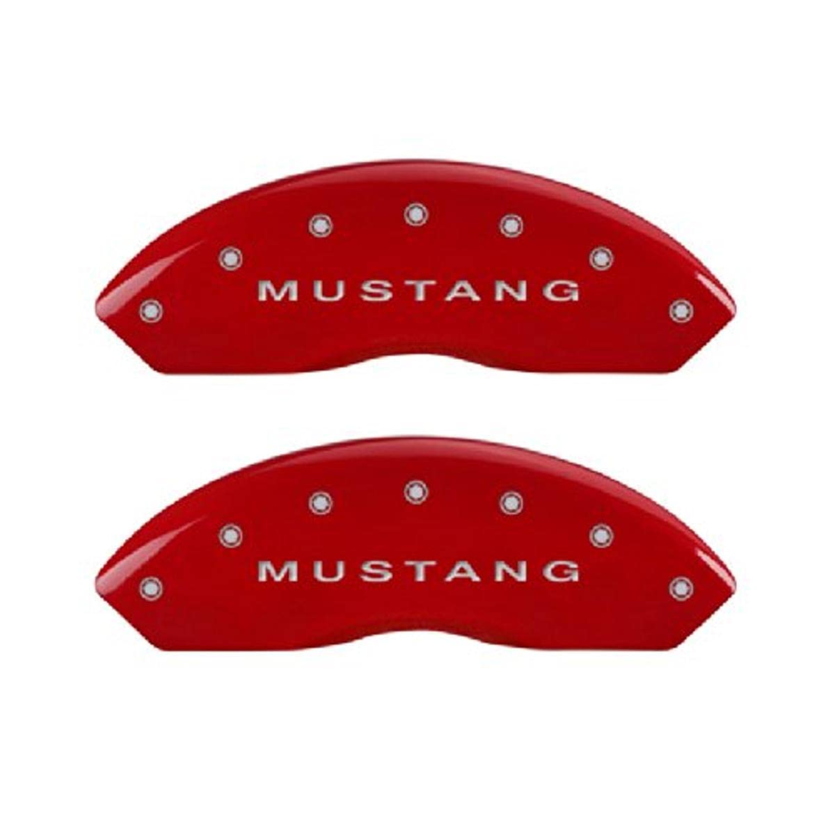 Mgp Brake Caliper Covers For Ford Mustang 2010-2014 With Red Powder Coat Finish Engraved Silver Mustang Bar & Pony Logo, Front A