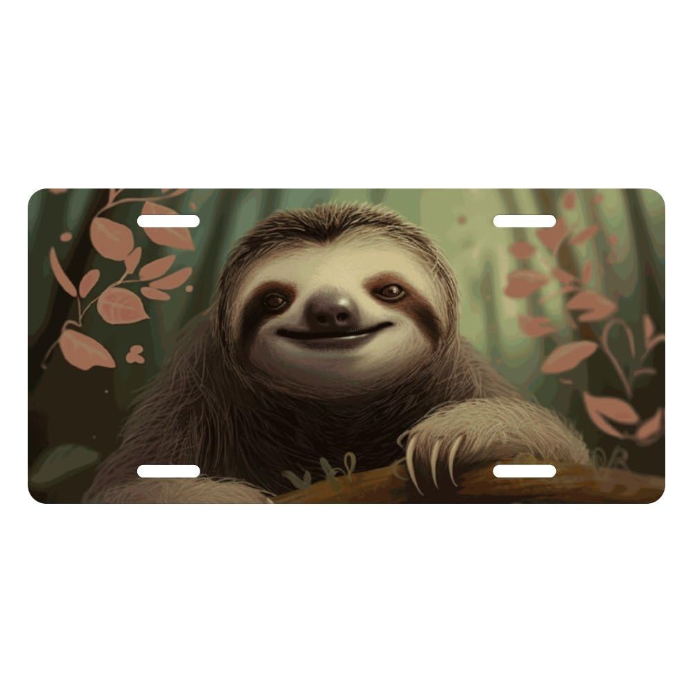 Muishi Lovely Sloth Leaf Decorative License Plate, Vanity Tag, Metal License Plate, Aluminum Novelty License Plate Home Decor fo