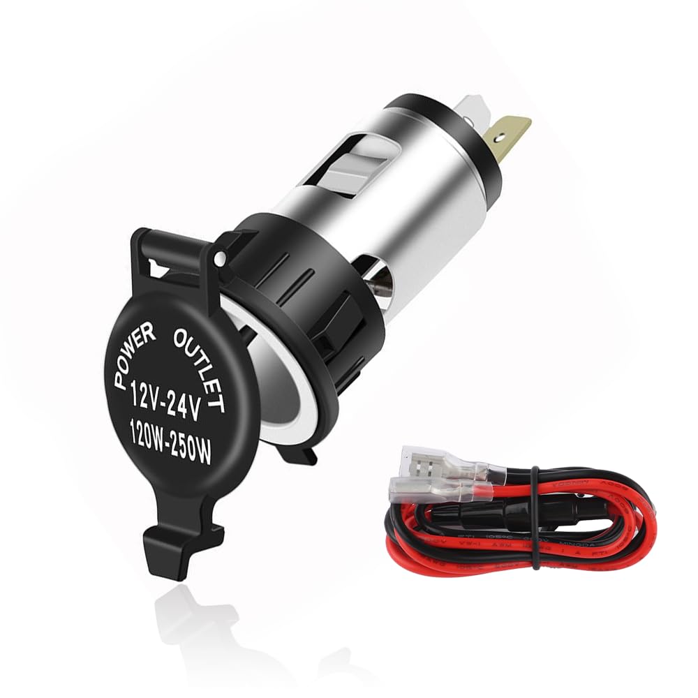 12V Cigarette Lighter Socket,Waterproof Car Power Outlet Cigarette Lighter Adapter with Extension Cable,Universal Interior Car A