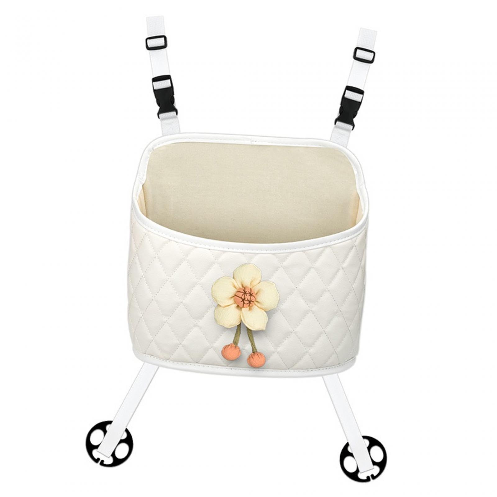 UJEAVETTE Auto Organizer Large Capacity Car Purse Holder for Cup Cosmetic Sundries white flower
