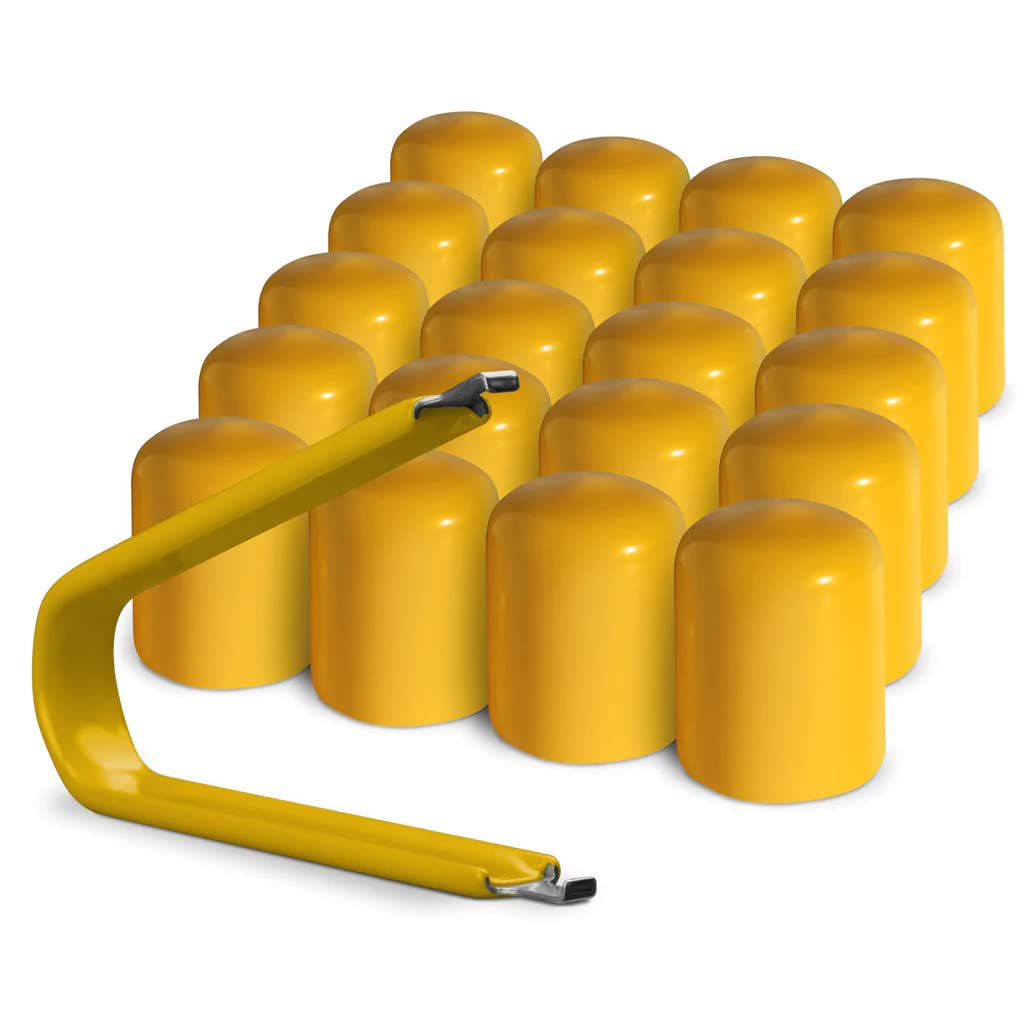 Colorlugs Vinyl Lug Nut Cover | Yellow | Flexible Fit Wheel Lug Nut Cap | Fits 21-23 Mm | Pack Of 25 | Includes Deluxe Extractor