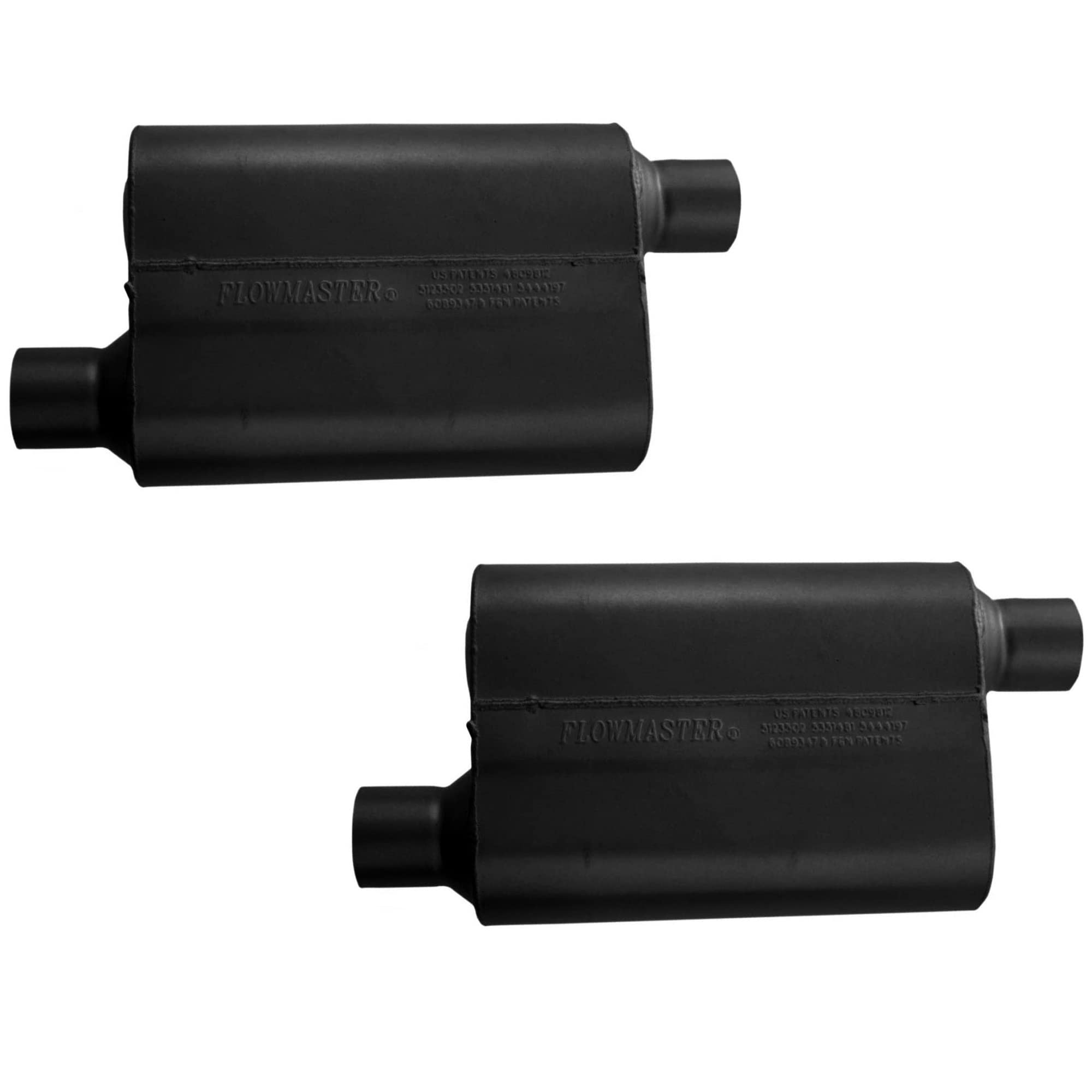 Flowmaster Universal Fitting 40 Series Muffler (2 Pack), Alloy Steel 2.50 Offset In / 2.50 Offset Out - Aggressive Sound - Black