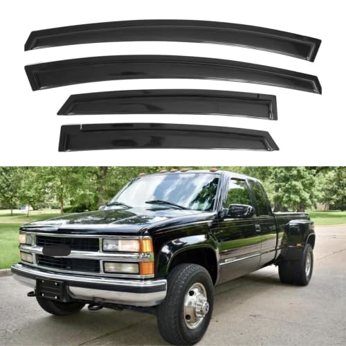 Ig Window Visor For Chevy Chevrolet & Gmc C/K1500 C/K2500 K3500 Extended Cab 1988-1999, Rain Guard Tape-On Side Vent Window Defl